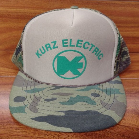 Vintage Kurz Electric Local Business Camouflage Trucker Cap Snapback Hat - Picture 1 of 8